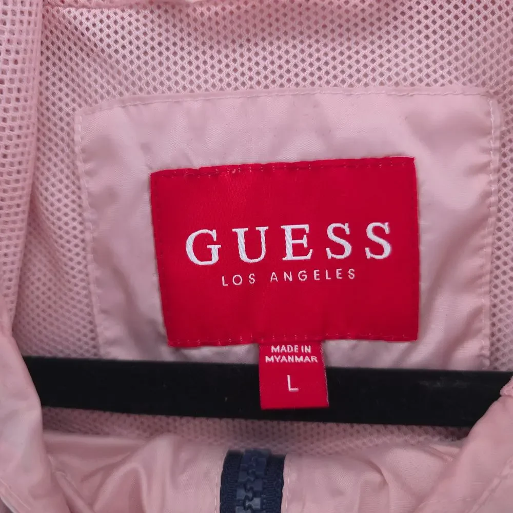 Guess Mens Colorblock Hooded Half Zip Pullover Windbreaker Zipper Front Pocket L - Picture 6 of 13